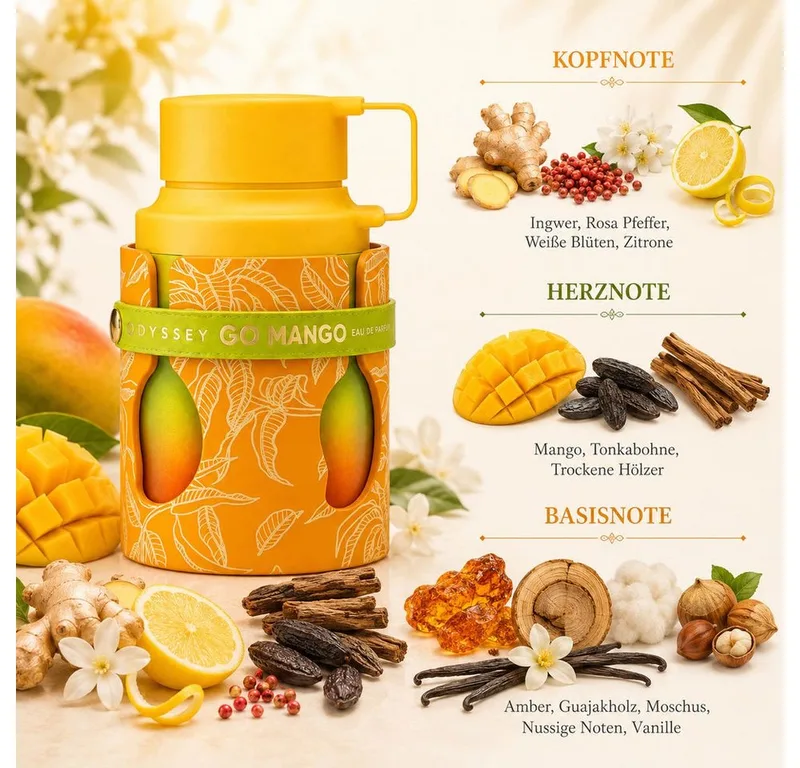 Duft-Set Odyssey Go Mango Eau de Parfum 100ml + Parfümzerstäuber (leer) de Armaf – photo du produit 1 sur 2