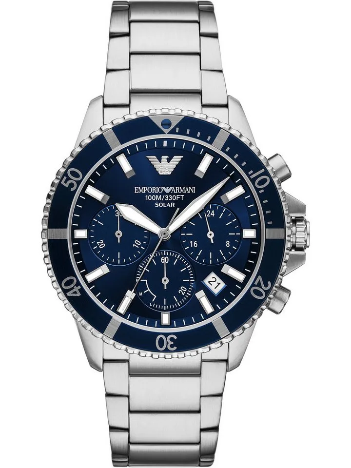 Chronograph Emporio Armani Herren-Uhren Analog Solar, Klassikuhr by Giorgio Armani in Silver – product photo