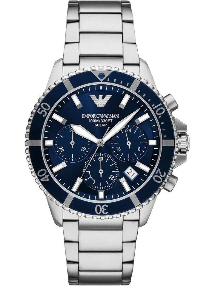 Chronograph Emporio Armani Herren-Uhren Analog Solar, Klassikuhr fra Giorgio Armani i Sølv – produktbillede