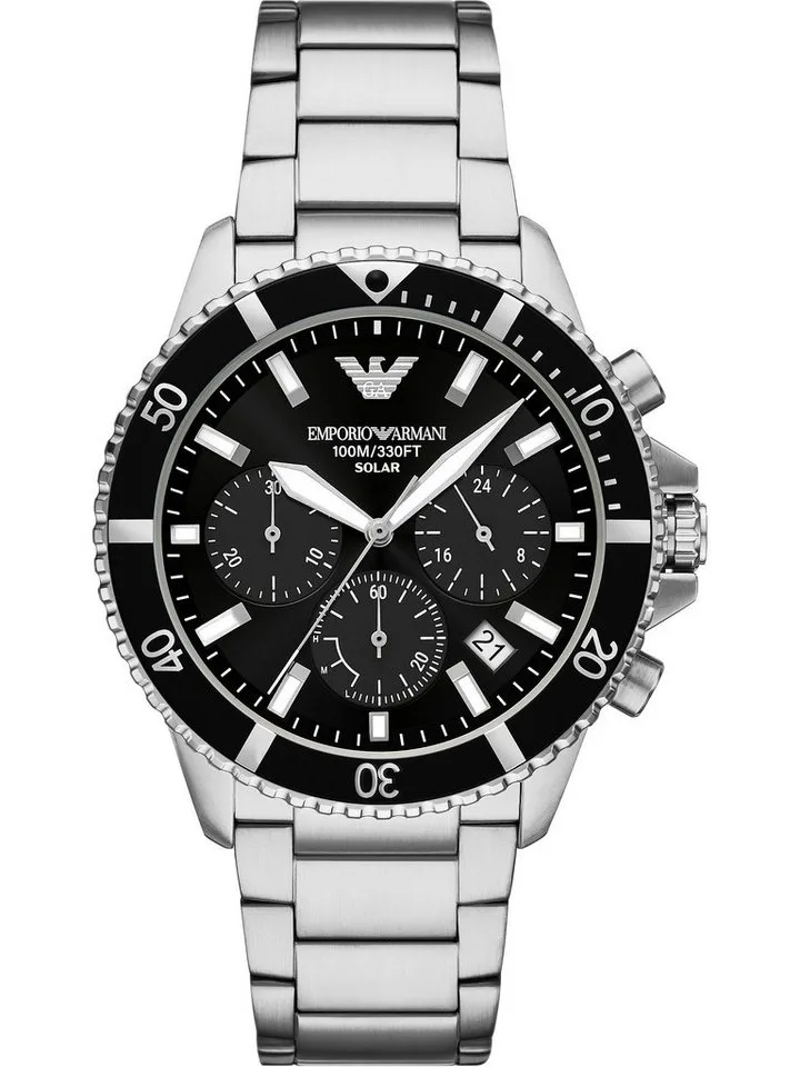 Chronograph Emporio Armani Herren-Uhren Analog Solar by Giorgio Armani in Black, Silver – product photo