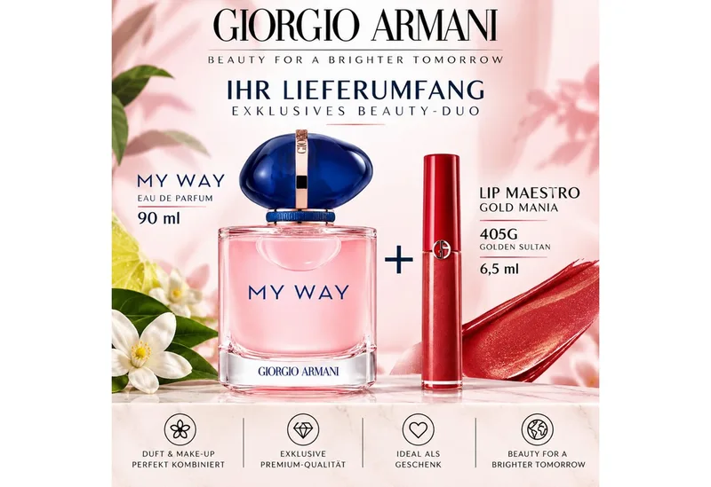 Duft-Set My Way EdP 90 ml inkl. Lip Maestro Gold Mania 405G 6,5 ml, 2-tlg., Exklusives Beauty-Duo aus Duft & luxuriöser Lippenfarbe fra Giorgio Armani – produktbillede 2 af 5