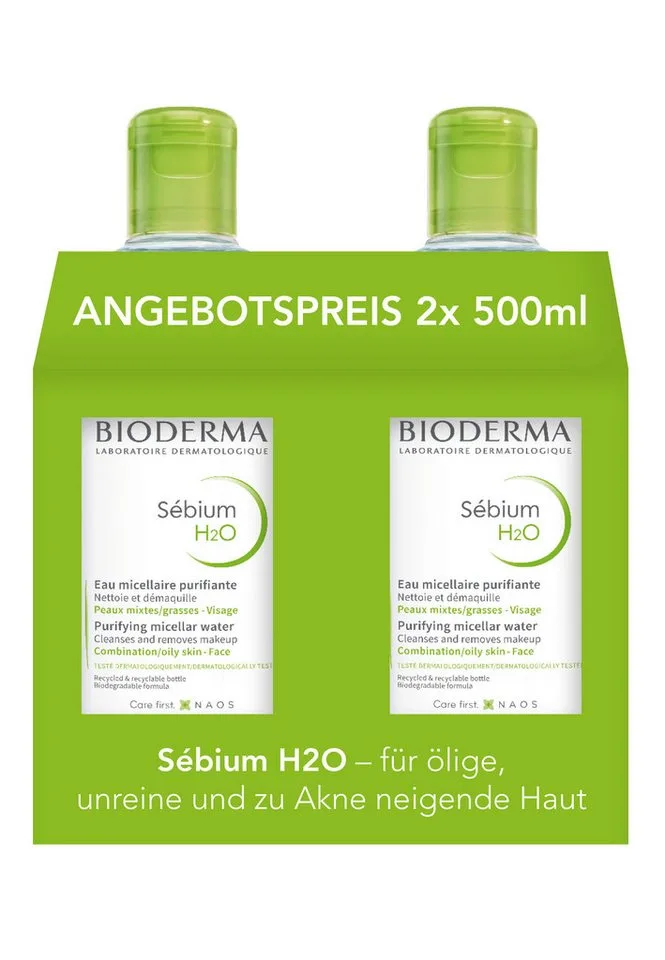 Make-up-Entferner Sébium H2O Mizellenreinigungswasser: 2x500ml zum Angebotspreis, Reinigung, Make-up-Entferner, Gesichtswasser - 3 in 1 by Bioderma – product photo 1 of 4