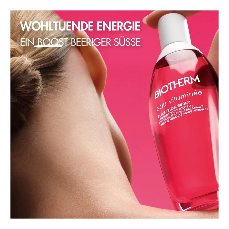 Body Mist – Eau Vitaminée Pulsation Berry – Verfrissende Fruitige Bodymist – Noten van Framboos, Bergamot, Sinaasappelolie & Cederhout fra Biotherm i 100 ml – produktbillede 4 af 4