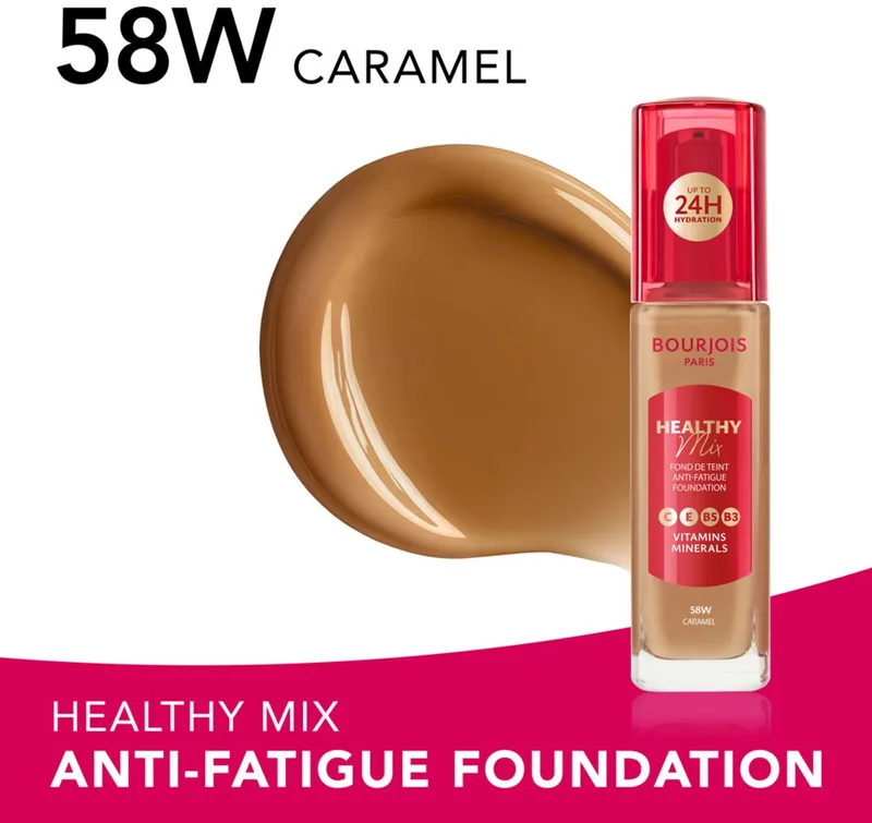Healthy Mix Anti-Fatigue Foundation 30 ml van Bourjois in 58W Caramel – productfoto