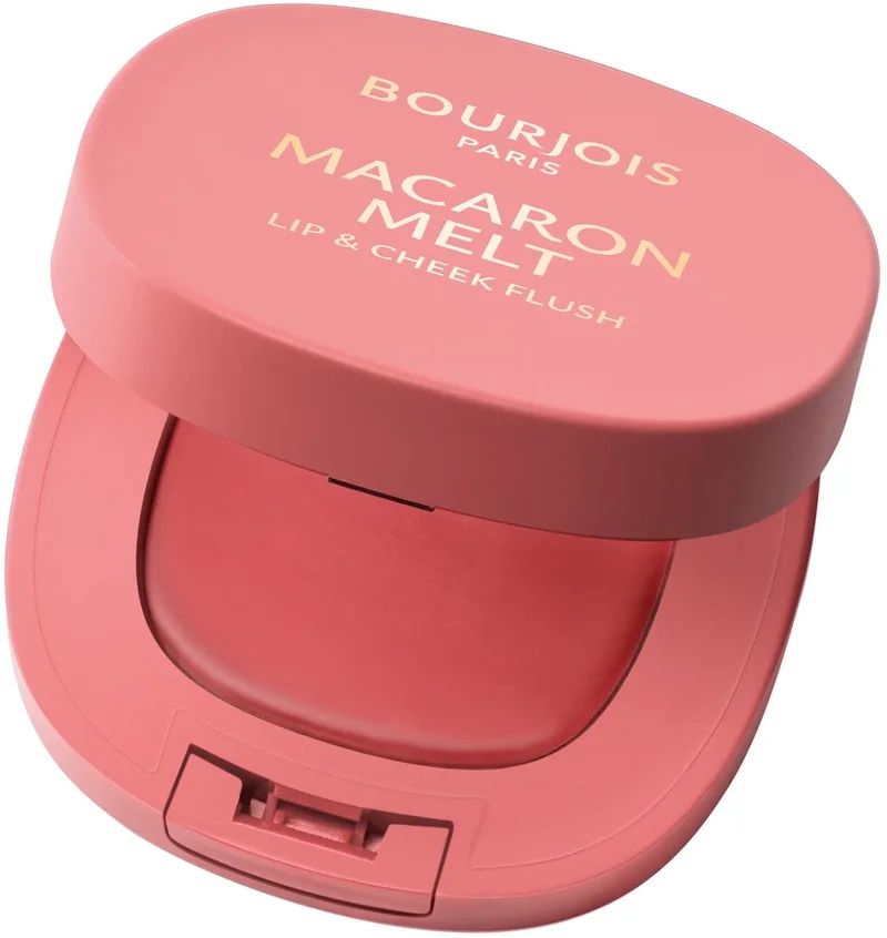 Macaron Melt Lip & Cheek Flush, 2 Honey Nougat, blush, veerkrachtige crèmetextuur die tot poeder transformeert, fluweelzachte, lichtgewicht formule, rijke kleur, vervagende finish, spiegeltje inbegrepen, 8 g van Bourjois in 002 Honey Nougat – productfoto