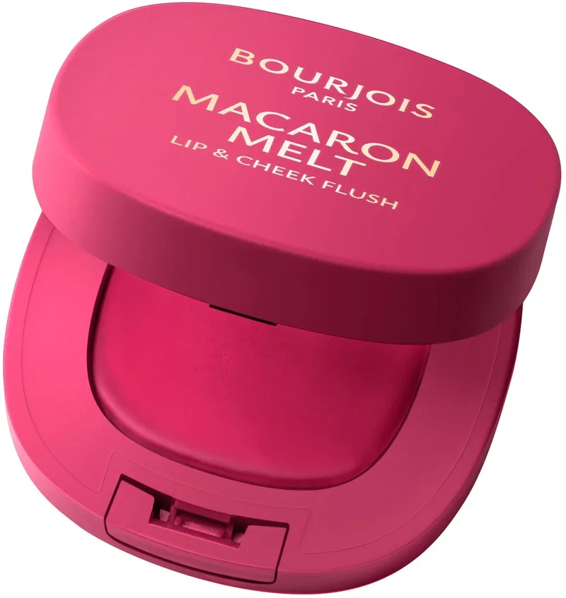 Macaron Melt Lip & Cheek Flush, 4 Pink Guava, blush, veerkrachtige crèmetextuur die tot poeder transformeert, fluweelzachte, lichtgewicht formule, rijke kleur, vervagende finish, spiegeltje inbegrepen, 8 g van Bourjois in 004 Pink Guava – productfoto