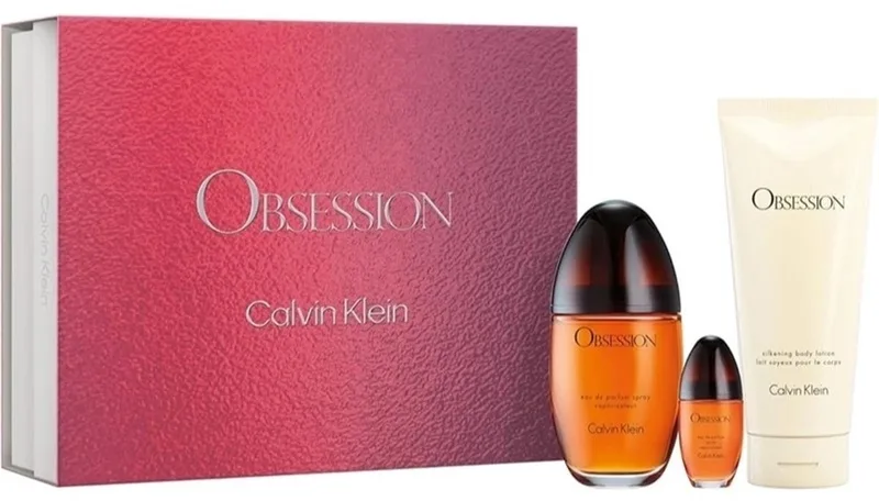 Obsession EDP 100 Ml + Body Lotion 200 Ml + Eau De Parfum 15 Ml For Women Three Piece Gift Set von Calvin Klein – Produktfoto
