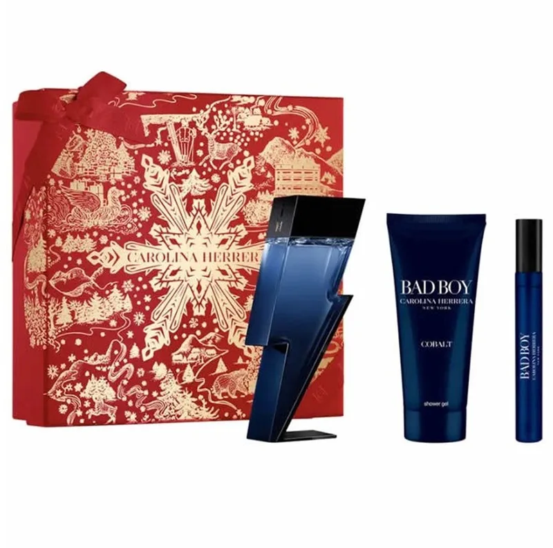 Bad Boy Cobalt Giftset - 100 ml eau de parfum spray + 10 ml eau de parfum spray + 100 ml showergel von Carolina Herrera – Produktfoto