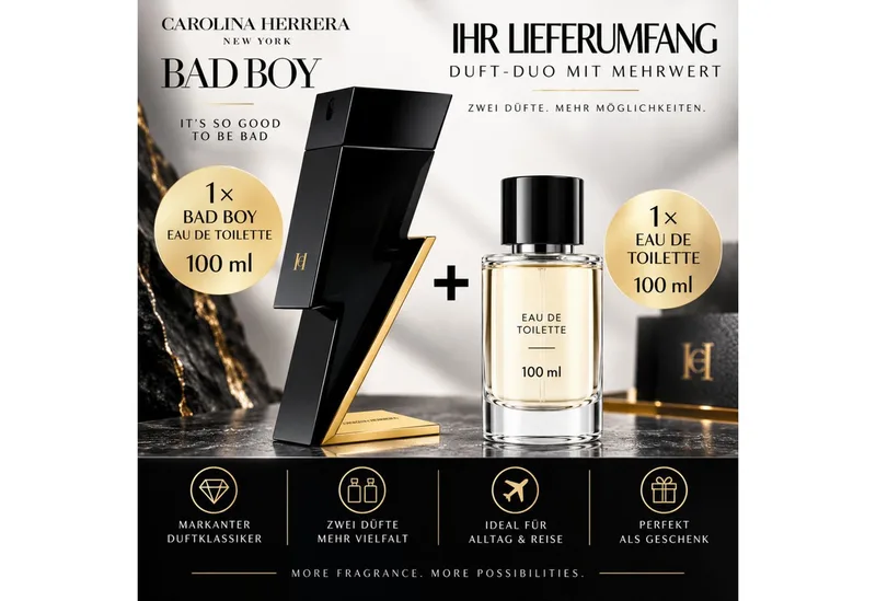 Duft-Set Bad Boy EdT 100 ml inkl. zusätzlichem Eau de Toilette 100 ml, 2-tlg., Maskulines Duft-Duo mit insgesamt 200 ml Duftvolumen von Carolina Herrera – Produktfoto 2 von 3