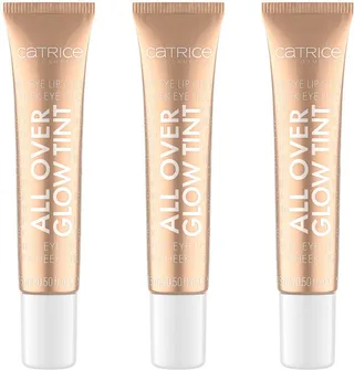 Highlighter All Over Glow Tint, 3-tlg., mit Schimmereffekt fra Catrice i Guld – produktbillede 1 af 5