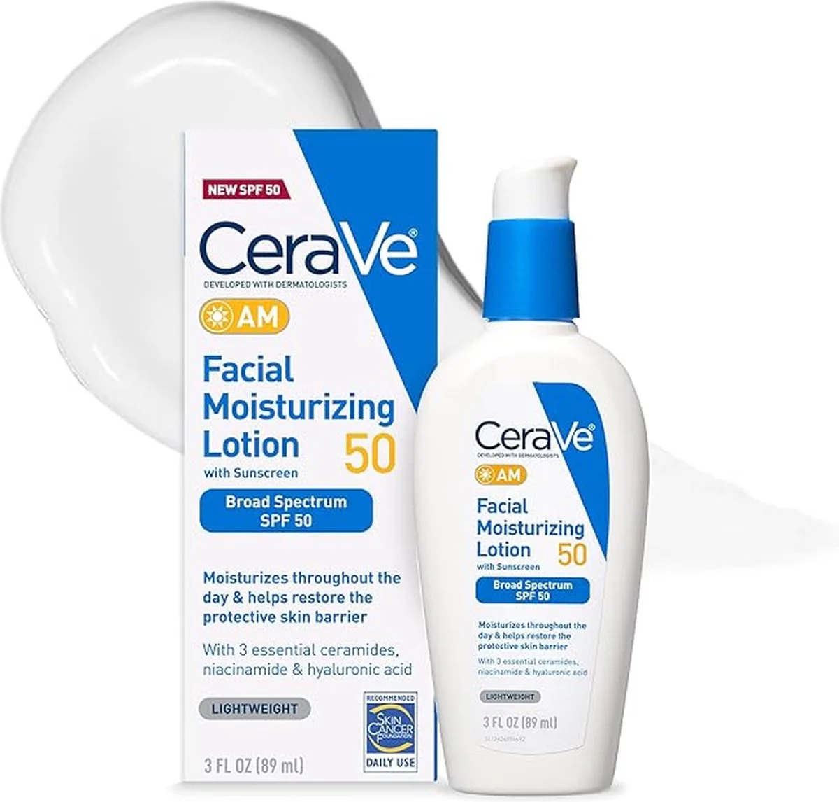 AM Facial Moisturizing Lotion SPF 50 - Hyaluronzuur - Niacinamide & Ceramiden fra CeraVe i 89 ml – produktbillede