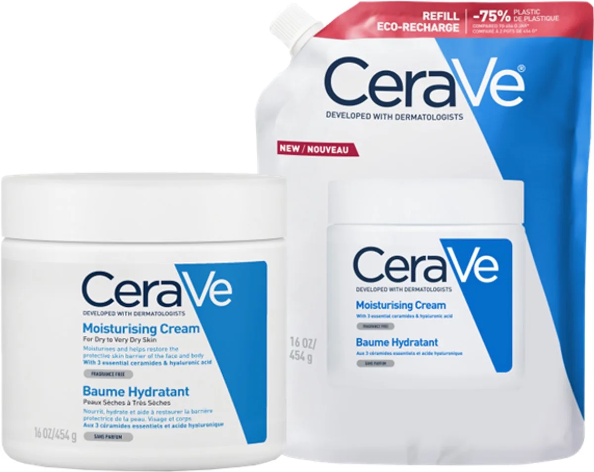 Hydraterende Crème + Navulling - voor Droge tot Zeer Droge Huid - Met Hyaluronzuur en 3 Essentiële Ceramiden - 454g von CeraVe – Produktfoto