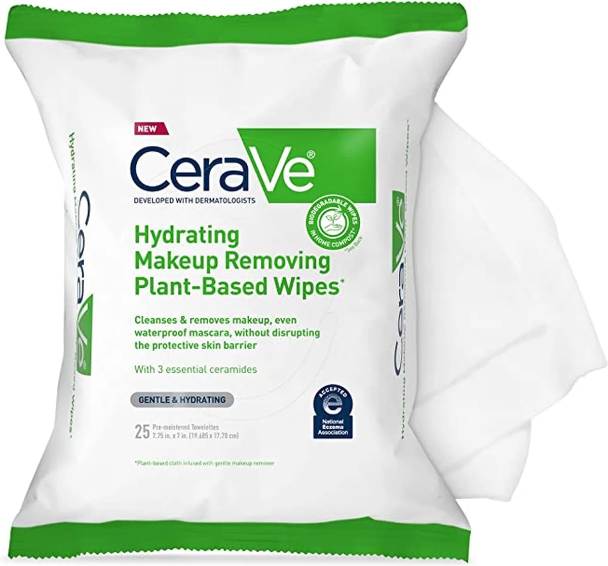 Hydrating Facial Cleansing Makeup Remover Wipes - Plant Based - Geurvrij fra CeraVe – produktbillede