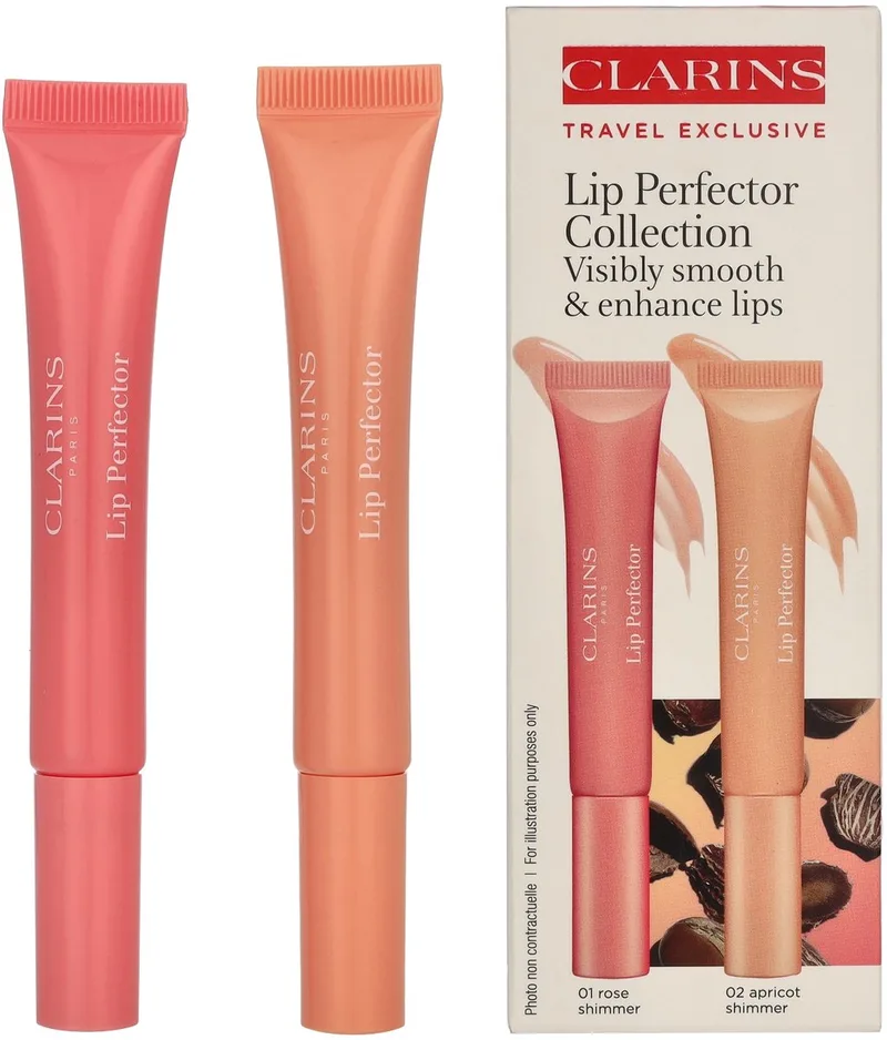 Lip Perfector Collection - Verzorgende Lipgloss 2x 12ml von Clarins in #01 Rose Shimmer 12 ml, #02 Apricot Shimmer 12 ml – Produktfoto