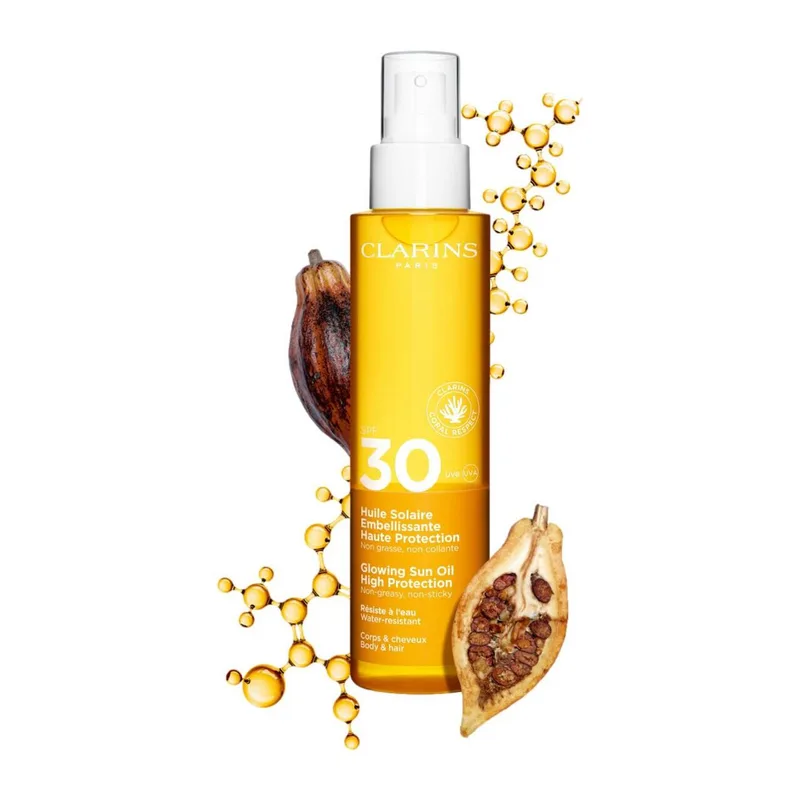 Sun Care Glowing Sun Oil High Protection Zonneolie 1639 fra Clarins i 150 ml – produktbillede 3 af 3