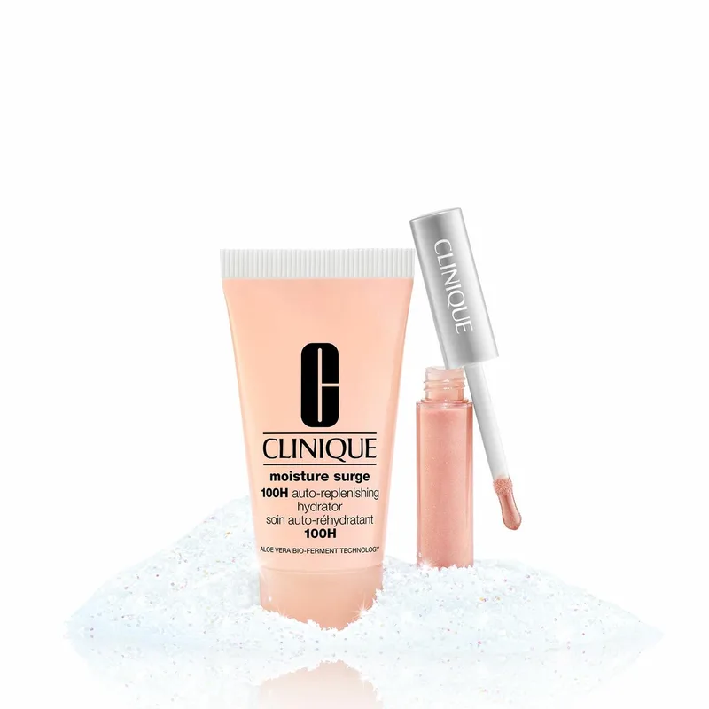 Grab + Go Set B = Moisture Surge 100H Auto-Replenishing Hydrator 30 ml + Pop Lip Gloss 07 Airkiss Pop 3,4 g van Clinique – productfoto 3 van 3