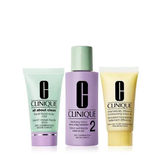 Mini Step Skin 2 Kits 3 = All About Clean Facial Soap 30 ml + Clarifying Lotion 2 Twice a Day Exf. 60 ml + Dram.Diff.Moisturizing Lotion 30 ml von Clinique – Produktfoto 1 von 2