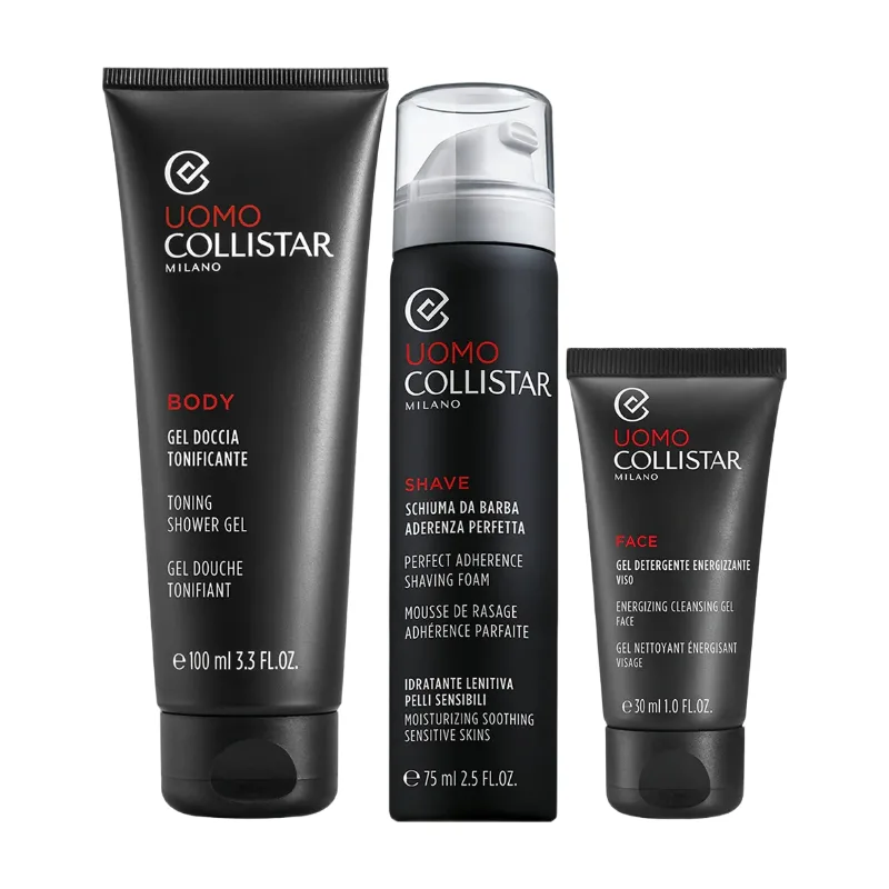 Herren Rasierschaum 75 ml + Energie Reinigungsgel 30 ml + Mini Duschgel 100 ml fra Collistar – produktbillede