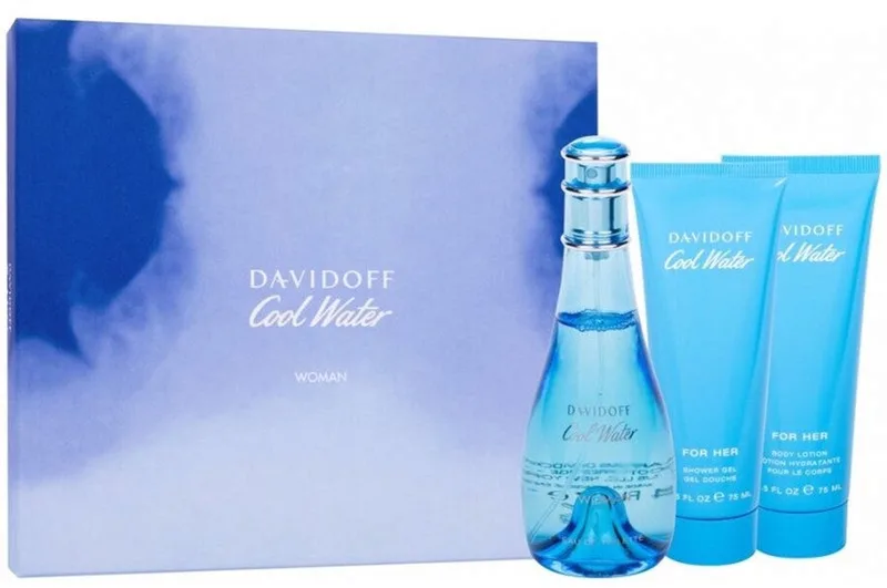 Cool Water Woman Gift Set 100ml EDT + 75ml Body Lotion + 75ml Shower Gel fra Davidoff – produktbillede
