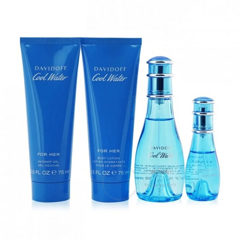 Cool Water Woman Gift Set 50 ml EDT + 75 ml Body Lotion + 75 ml Shower Gel + 15 ml EDT fra Davidoff – produktbillede