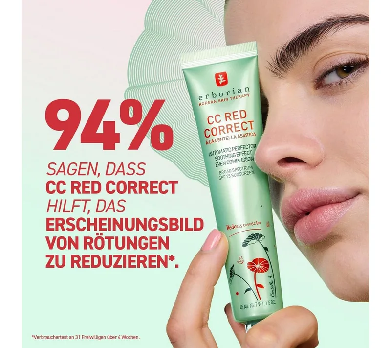 Gesichtspflege CC Red Correct mit Centella Asiatica gegen Rötungen und Unregelmäßigkeiten im Teint, Farbkorrektur & Teint-Perfektionierer, LSF 30 fra Erborian – produktbillede 2 af 5