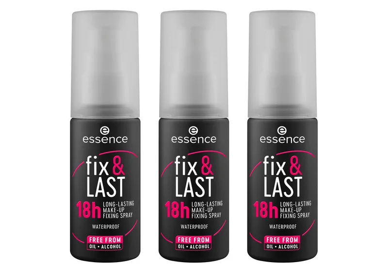 Fixierspray fix & LAST 18h LONG-LASTING MAKE-UP FIXING SPRAY, 3-tlg., Hält das Make-up bis zu 18 Stunden mit gleichmäßiger Sprühverteilung. fra essence i Hvid – produktbillede 1 af 3