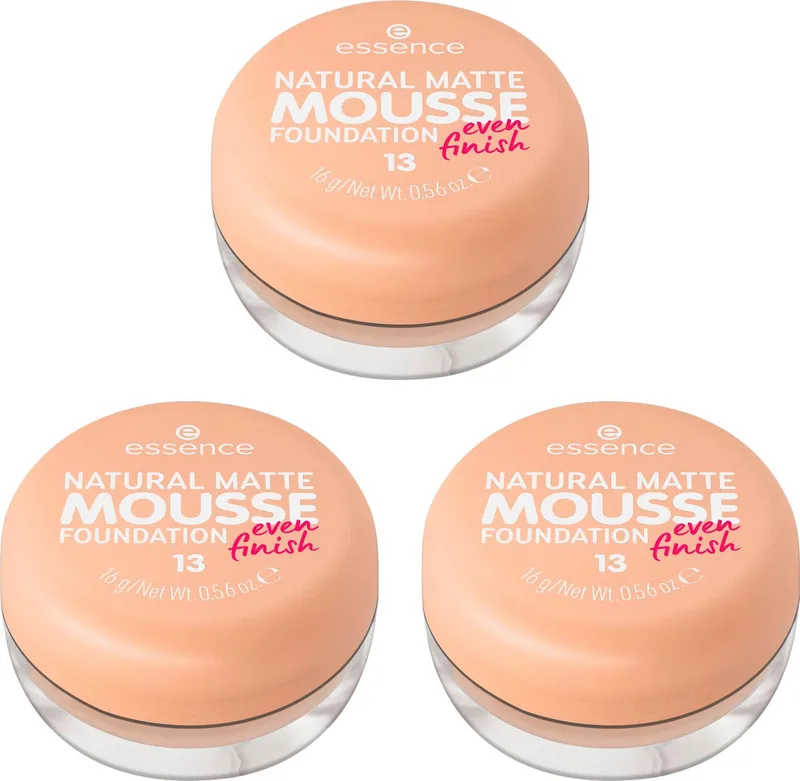 Foundation NATURAL MATTE MOUSSE FOUNDATION, 3er Pack, mit Clean-Beauty-Textur fra essence i Beige – produktbillede 1 af 5
