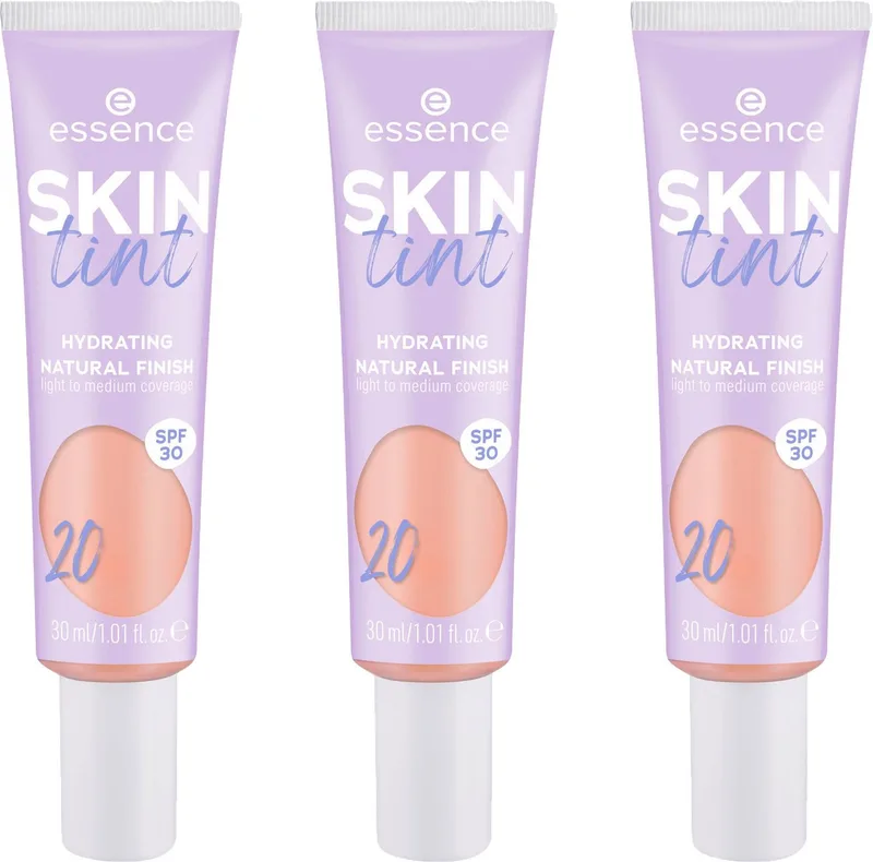 Foundation SKIN tint, 3er Pack, mit veganen Inhaltsstoffen fra essence i Beige – produktbillede 1 af 5