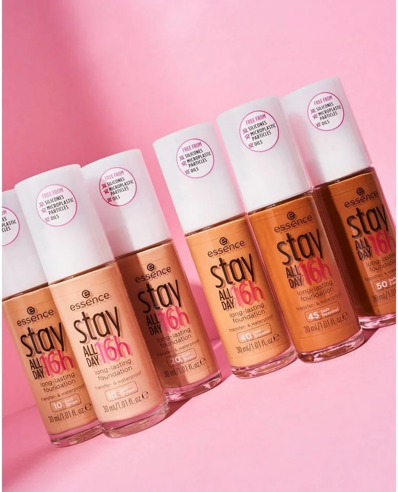 Foundation STAY ALL DAY 16H LONG LASTING FOUNDATION, 3-tlg., mit wasserfester Textur für ein ebenmäßiges, mattes Finish fra essence i Brun – produktbillede 4 af 5