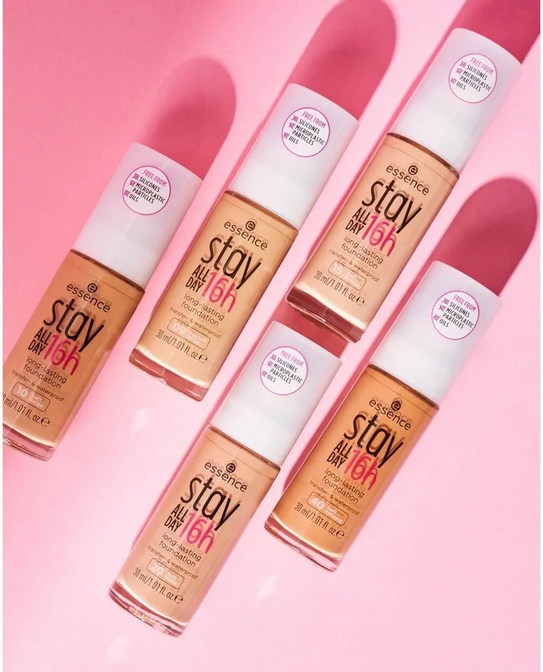 Foundation STAY ALL DAY 16H LONG LASTING FOUNDATION, 3-tlg., mit wasserfester Textur für ein ebenmäßiges, mattes Finish fra essence i Brun – produktbillede 5 af 5