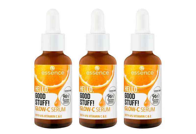 Gesichtsserum HELLO, GOOD STUFF! GLOW-C SERUM Set, 3-tlg., Zieht schnell ein, mit Vitamin C, E und Orangenextrakt, vegan. von essence in Gelb – Produktfoto 1 von 5