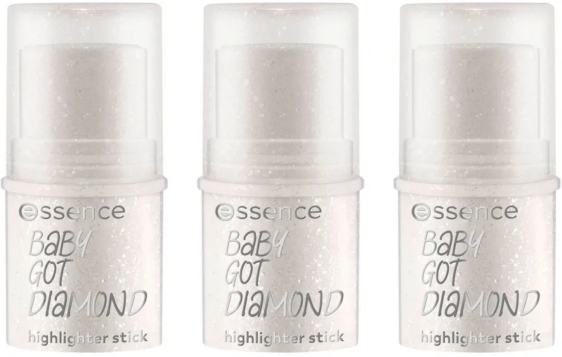 Highlighter BABY GOT DIAMOND highlighter stick, 3-tlg., Geschmeidige Formel, mit Silberglitter, praktisch und vegan. de essence en Argent – photo du produit 1 sur 5