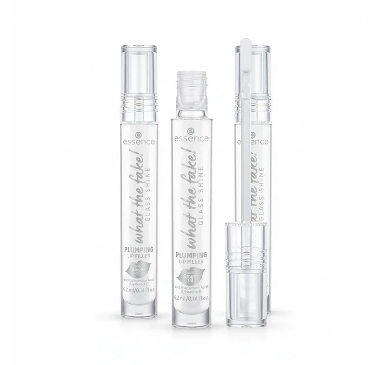 Lip-Booster what the fake! GLASS SHINE PLUMPING LIP FILLER, 3-tlg., Sorgt für volle Lippen, prickelnde Textur, pflegende Inhaltsstoffe. by essence in White – product photo