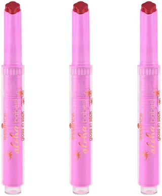 Lippenstift aloha, babes! gloss in stick, 3-tlg., Pflegende Formel, leichte Deckkraft, mit Kokosnussduft. fra essence i Lyserød – produktbillede 1 af 4