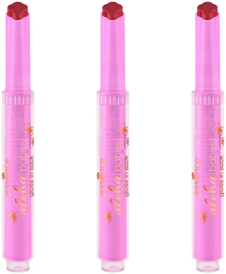 Lippenstift aloha, babes! gloss in stick, 3-tlg., Pflegende Formel, leichte Deckkraft, mit Kokosnussduft. fra essence i Lyserød – produktbillede 1 af 4