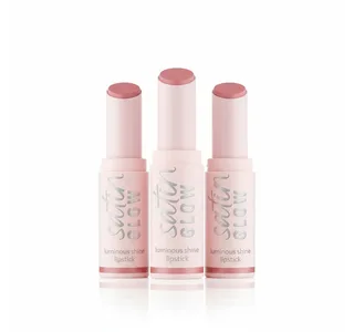 Lippenstift SATIN GLOW LUMINOUS SHINE LIPSTICK, 3-tlg., Satin-Finish, langanhaltend, Farbintensiv, hohe Deckkraft van essence in Roze – productfoto 1 van 5