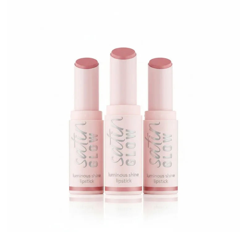 Lippenstift SATIN GLOW LUMINOUS SHINE LIPSTICK, 3-tlg., Satin-Finish, langanhaltend, Farbintensiv, hohe Deckkraft van essence in Roze – productfoto 1 van 5