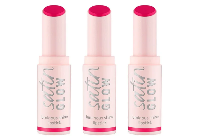 Lippenstift SATIN GLOW LUMINOUS SHINE LIPSTICK, 3-tlg., Satin-Finish, langanhaltend, Farbintensiv, hohe Deckkraft fra essence i Lilla – produktbillede 1 af 5