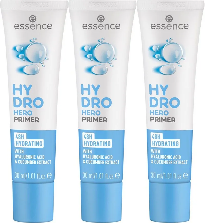 Primer HYDRO HERO PRIMER, 3-tlg., mit Hyaluronsäure und Gurkenextrakt von essence in Weiß – Produktfoto 1 von 4