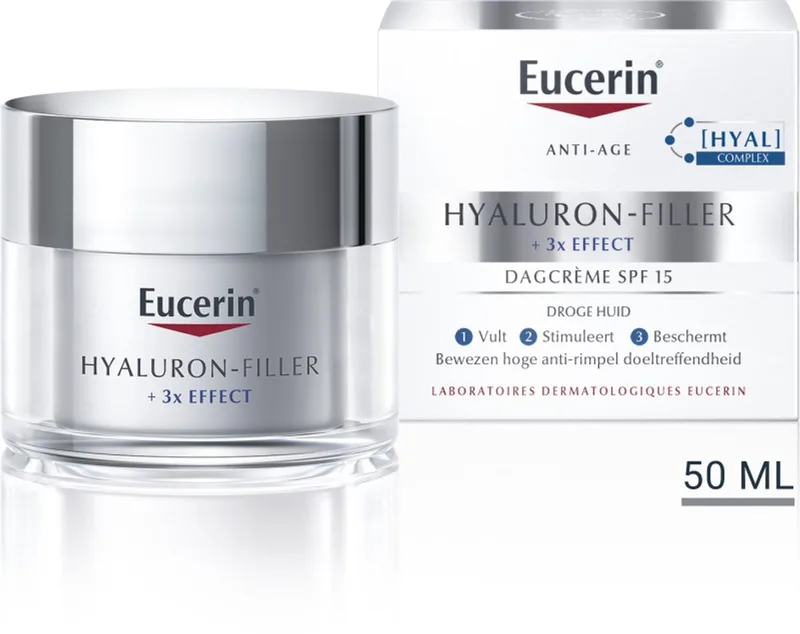Hyaluron-Filler + 3x EFFECT Anti-Age Dagcreme voor Vrouwen - Droge Huid - SPF 15 - Gezichtscrème Anti-Rimpel - Hyaluronzuur - Anti-Aging Skincare by Eucerin in 50 ml – product photo