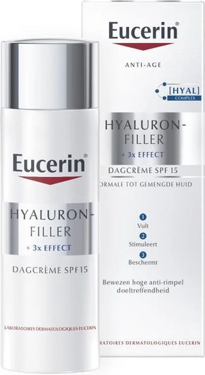 Hyaluron-Filler + 3x EFFECT Anti-Age Dagcreme voor Vrouwen - Normale tot Gemengde Huid - SPF 15 - Hyaluronzuur - Anti-Aging Skincare fra Eucerin i 50 ml – produktbillede