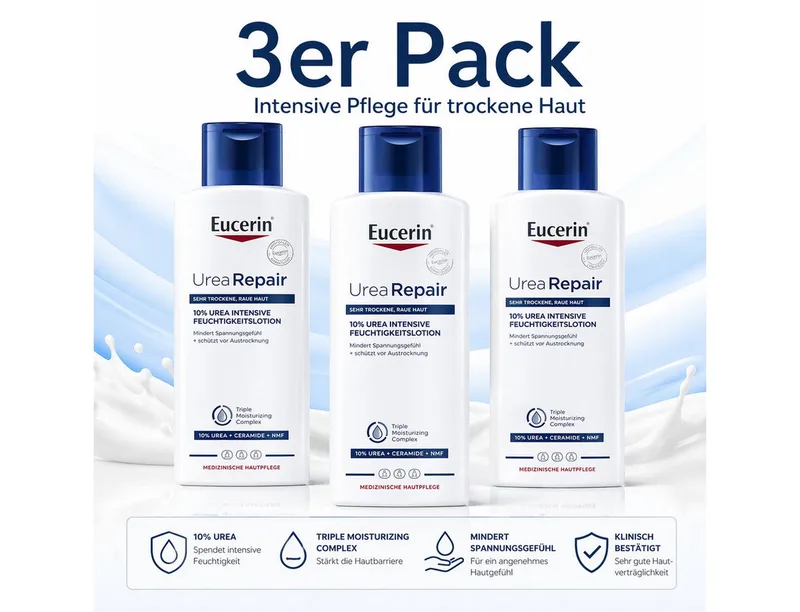 Körpercreme 3er Pack Eucerin Urea Repair Intensivlotion 250 ml, für trockene Haut Spar-Set, mit 250 ml Inhalt fra Eucerin i 250 ml – produktbillede 1 af 4
