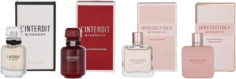 Minatuurset 36 ml - L`interdit Edp 10ml/L`inderdit Edp Rouge 10ml/Irresistible Edp 8ml/Irresistible Edp Rose Velvet 8ml von Givenchy – Produktfoto