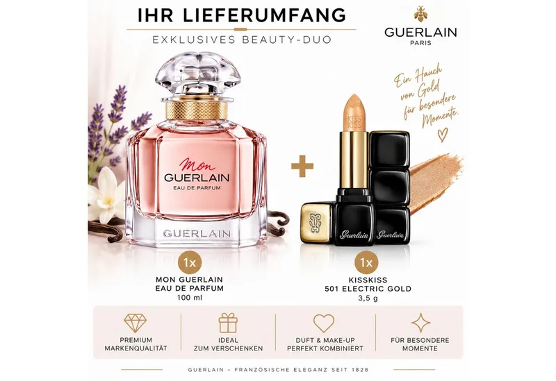 Duft-Set Mon Guerlain EdP 100 ml inkl. KissKiss 501 Electric Gold 3,5 g, 2-tlg., Exklusives Beauty-Duo aus Eau de Parfum & Lippenstift by Guerlain – product photo 2 of 5