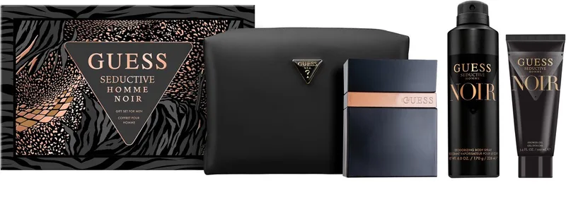 GIFTSET SEDUCTIVE NOIR FOR MEN 100ML EDT-100ML SG- 15ML TS + POUCH fra Guess – produktbillede