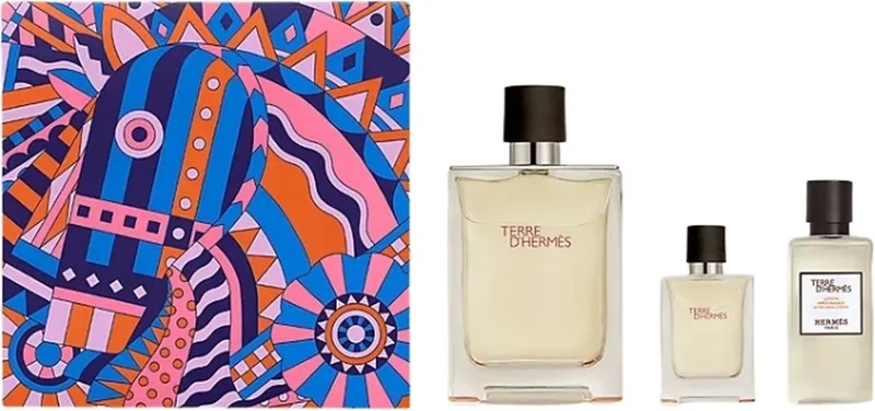 Terre d'Hermès Giftset - 100 ml eau de toilette spray + 12,5 ml eau de toilette spray + 40 ml aftershave balm - cadeauset voor heren fra Hermès – produktbillede