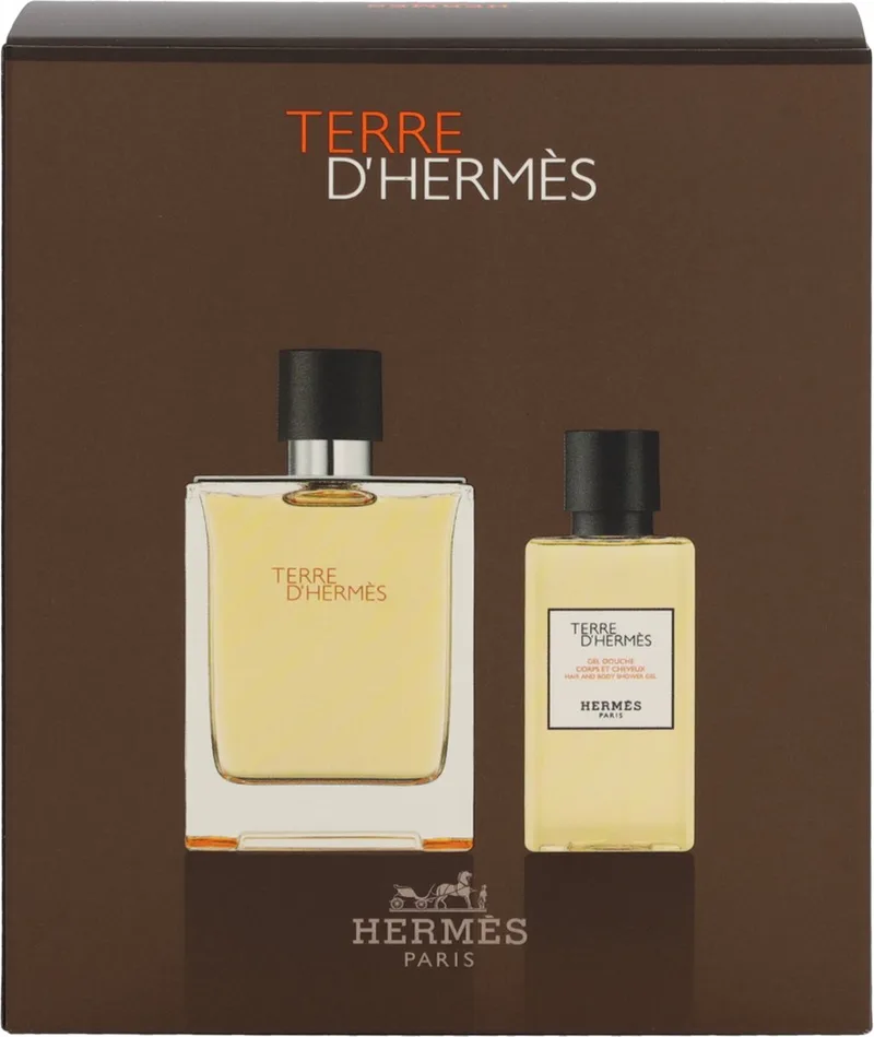 Terre d`Hermès Giftset - 100 ml eau de toilette spray + 80 ml showergel - cadeauset voor heren van Hermès – productfoto