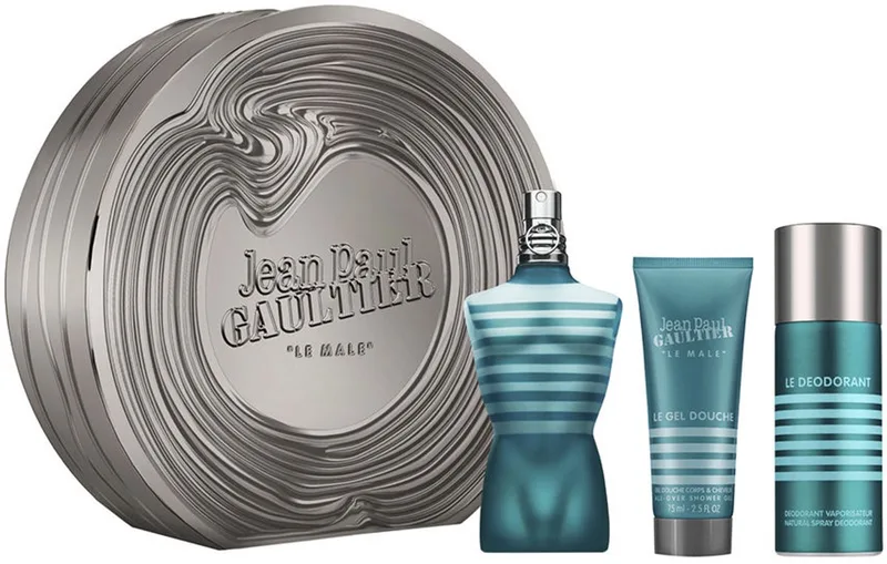 LE MALE Set 3 pc Eau de Toilette spray 125 ml + Shower gel 75 ml + Deodorant spray 150 ml fra Jean Paul Gaultier – produktbillede