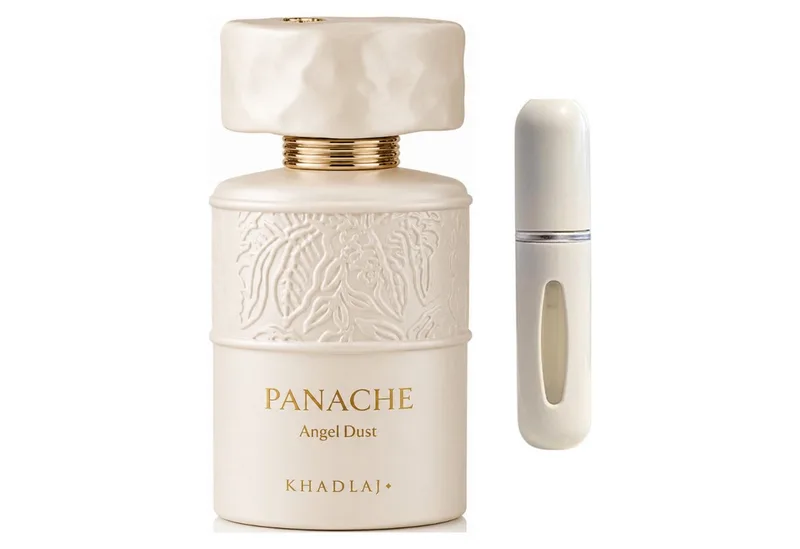 Duft-Set Panache Angel Dust Extrait de Parfum – Süß + Parfümzerstäuber (leer) de Khadlaj – photo du produit 1 sur 2
