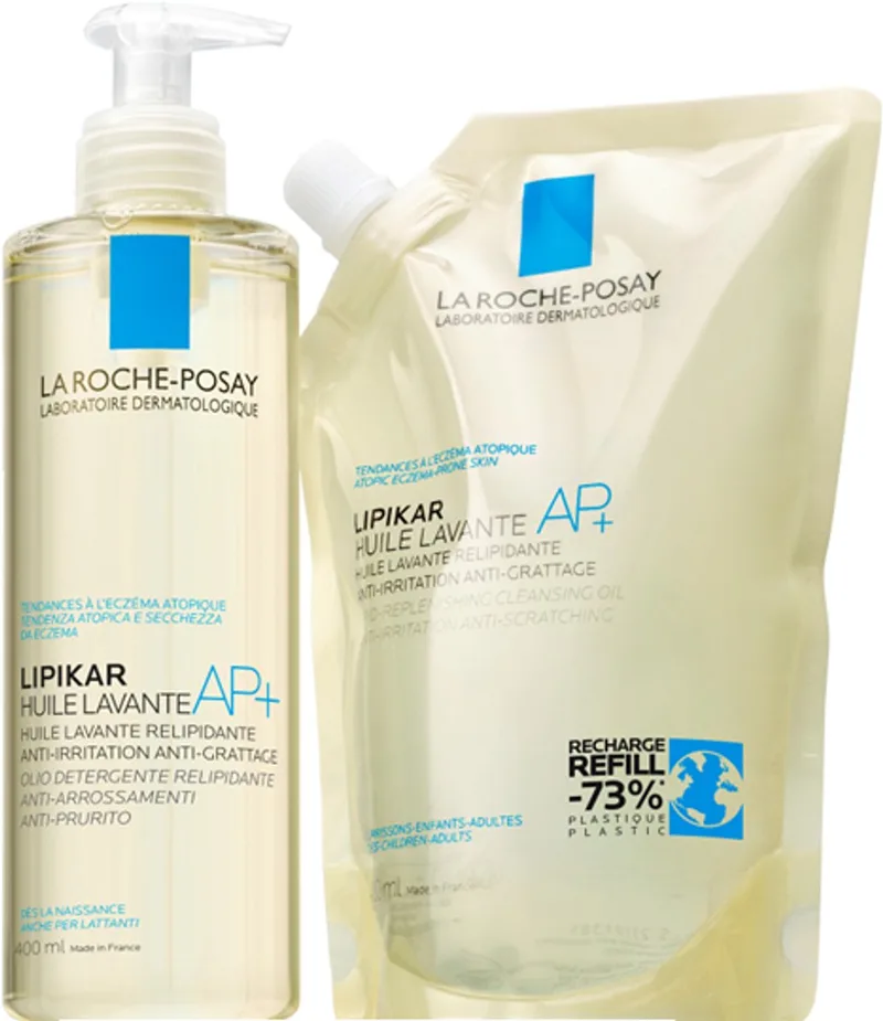 Lipikar Reinigingsolie AP+ + Navulling - Droge huid met neiging tot atopisch eczeem - Aqua Posae, Karitéboter en Niacinamide van La Roche-Posay in 400 ml – productfoto